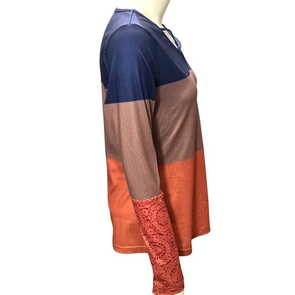 CCC Colorblock Long Sleeve Athletic Knit Top Soft Lightweight Stretch Sleeves Sm - Picture 4 of 8